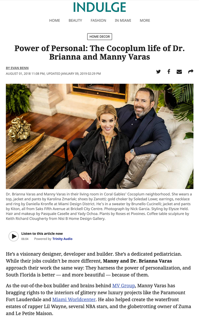 Miami New Times – Power of Personal: the Cocoplum Life of Dr. Brianna and Manny Varas