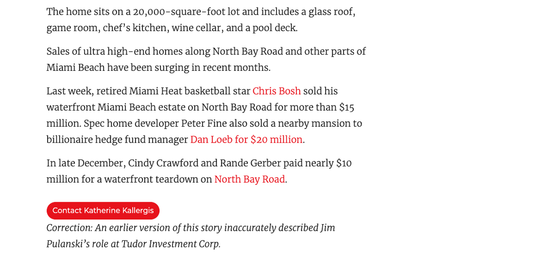 The Real Deal – Former Hedge Funder Sells Waterfront North Bay Road Mansion for $20m