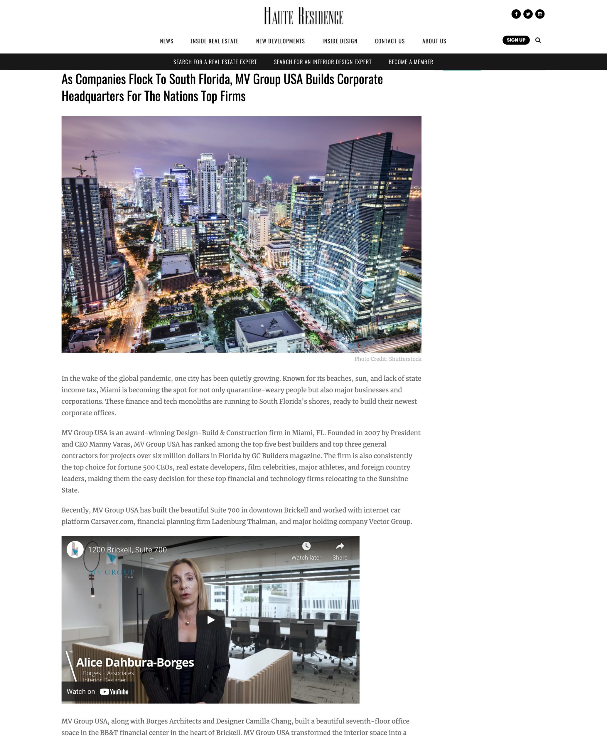 Haute Residence – MV Group USA Builds Corporate Headquarters For The Nations Top Firms