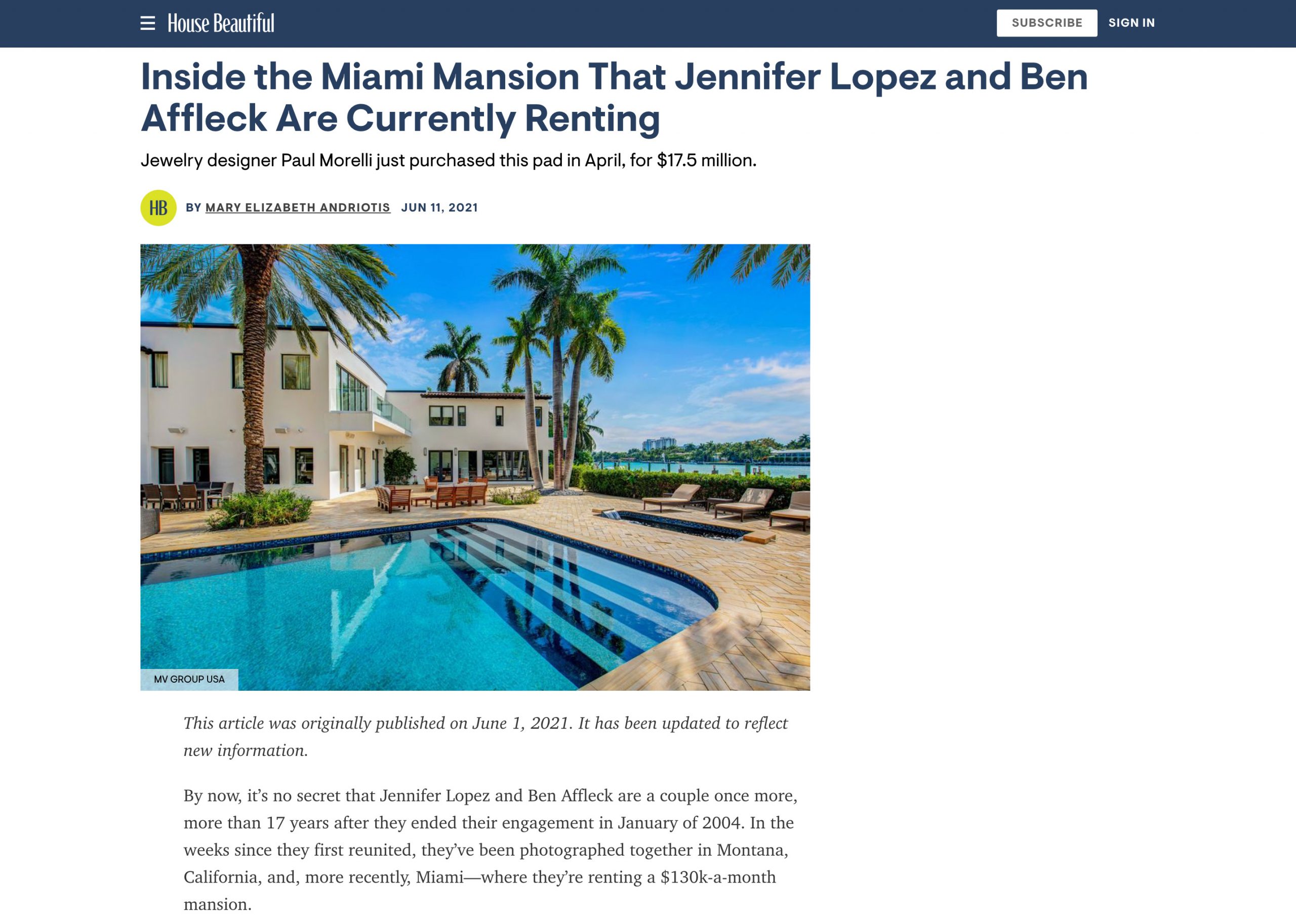 House Beautiful – Inside the Miami Mansion That Jennifer Lopez and Ben Affleck Are Currently Renting