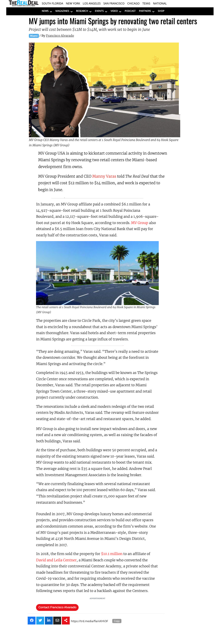 The Real Deal – MV jumps into Miami Springs by renovating two retail centers