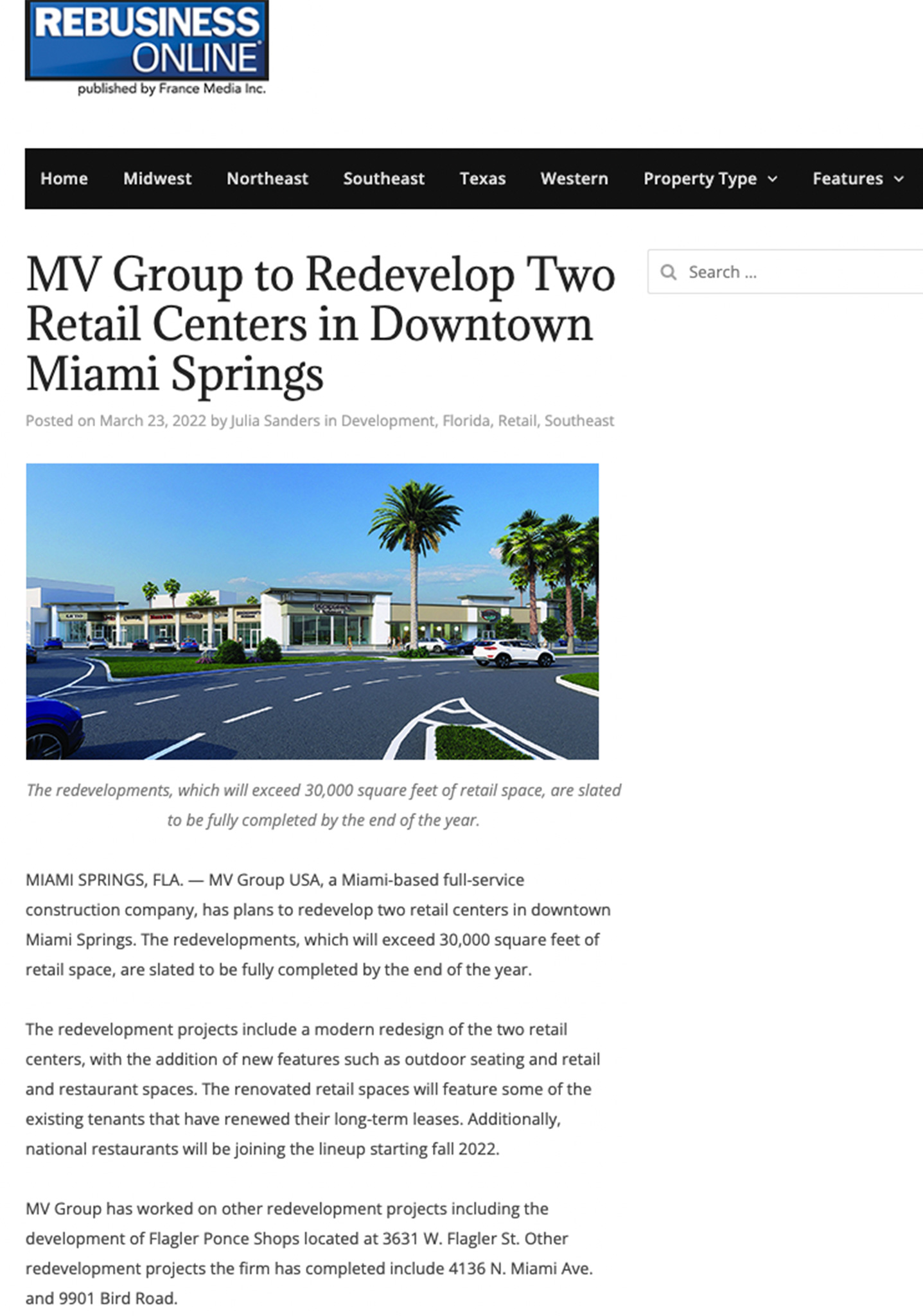 ReBusiness Online – MV Group to Redevelop Two Retail Centers in Downtown Miami Springs