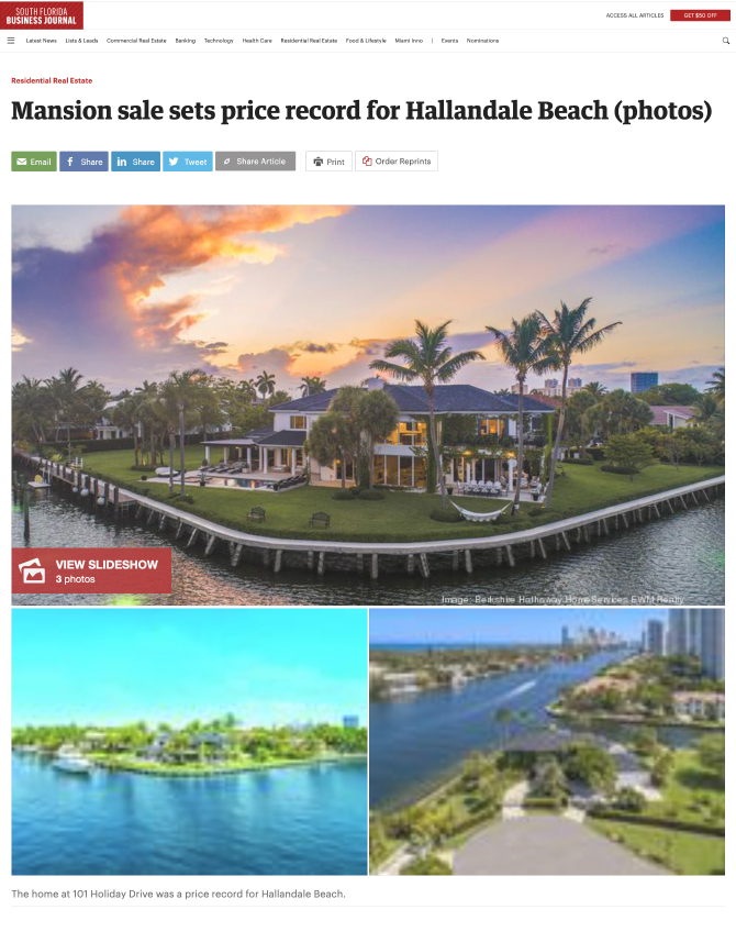Mansion sale sets price record for Hallandale Beach