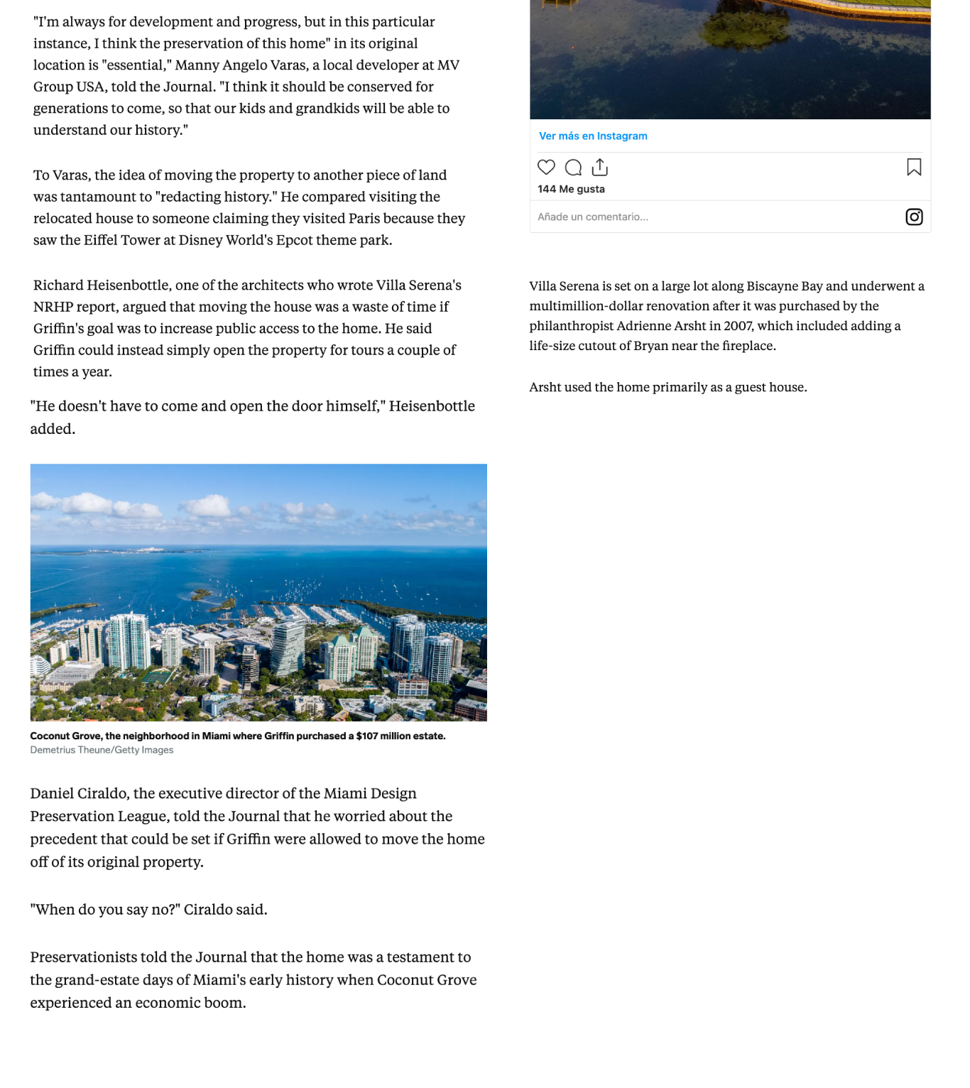 Billionaire Ken Griffin is raising alarm over his desire to move a 100-year-old home off his $107 million Miami estate